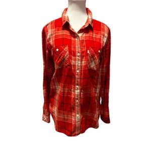 Levi’s Orange plaid boyfriend fit button down size M